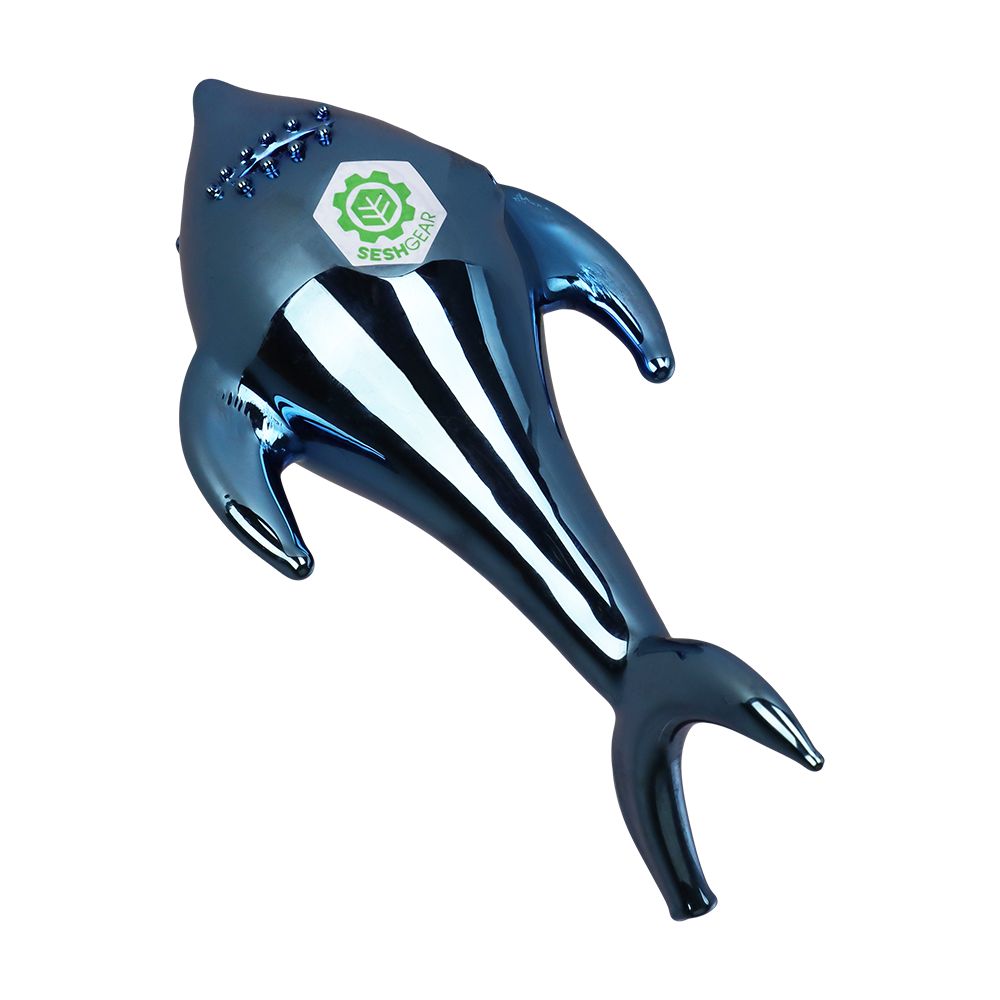 SeshGear Electroplated Cobalt Chomper Glass Hand Pipe - 5" - Image 3