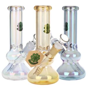SeshGear Double Bubble Electroplated Glass Water Pipe - 8" / 14mm F / Colors Vary