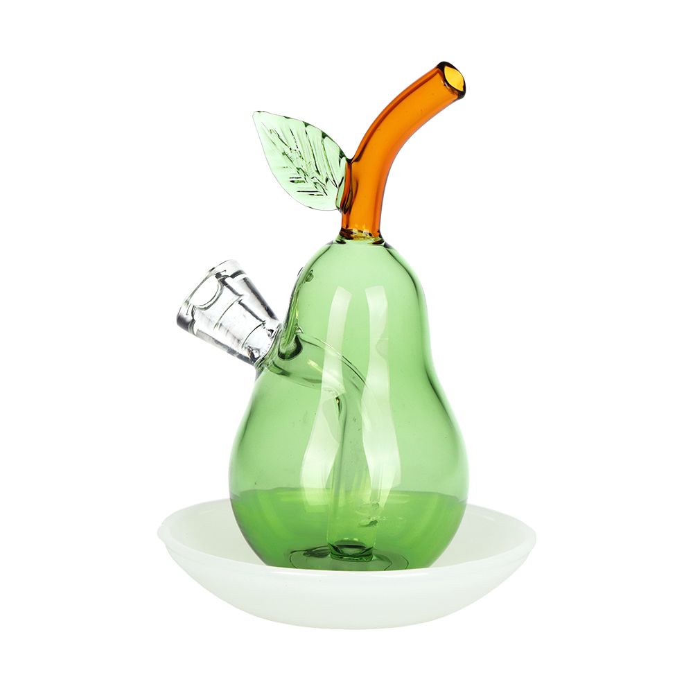 Perfect Pear on Dish Glass Cone Bubbler - 4.5" / Green - Image 2
