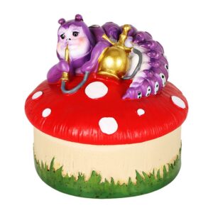 Caterpillar Mushroom Polyresin Trinket Box - 3.5" x 4.5"